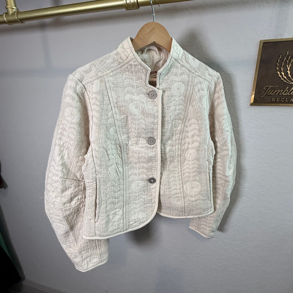 Free People Cream Quilted Floral Embroidered Cotton Jacket OB2329470 Womens S